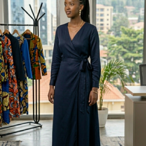 Serene Navy Silk-Blend Wrap Dress